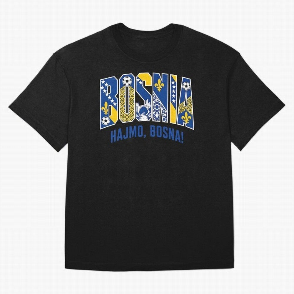 Bosnia Hajmo Bosna Football Soccer Fan Bosnian Supporter Flag Oversized T-Shirt Support FIFA World Cup 2026 Spirit, with Germany, CR7, Goal Celebration Energy, Supporter Heritage, Football Icons and Worldwide Tournament Joy; Ideal for Passionate