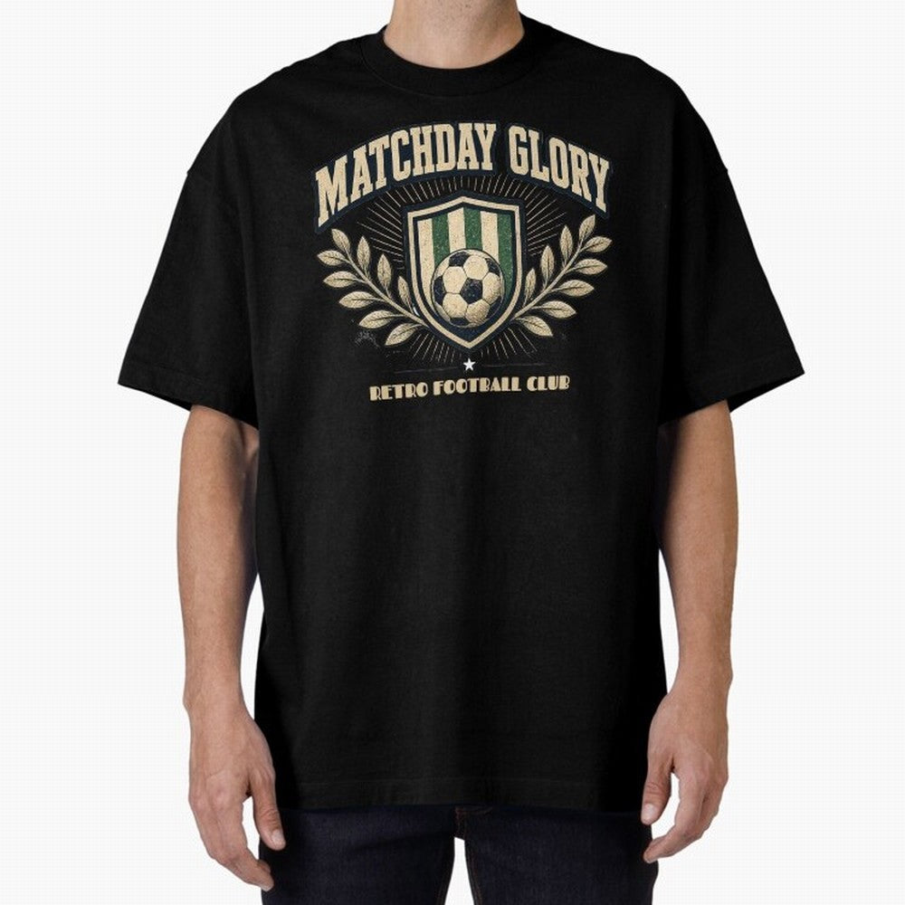 Matchday Glory Vintage Football Club Heritage Shield Emblem Oversized T-Shirt Represent the Passion of the FIFA World Cup 2026 USA Canada Mexico Journey through Messi, Neymar and Mbappe Highlights, Argentina, France and Brazil Pride, Soccer