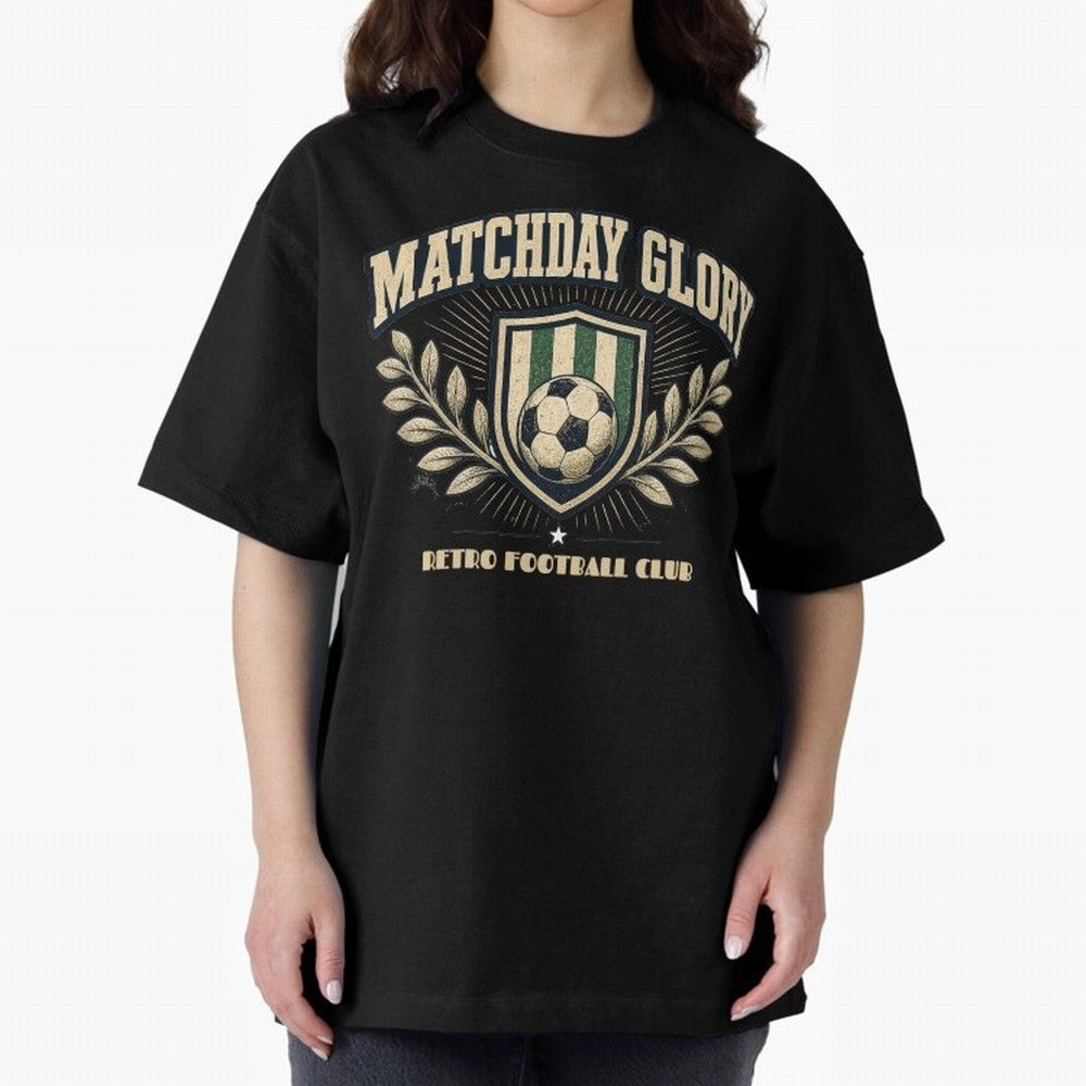 Matchday Glory Vintage Football Club Heritage Shield Emblem Oversized T-Shirt Represent the Passion of the FIFA World Cup 2026 USA Canada Mexico Journey through Messi, Neymar and Mbappe Highlights, Argentina, France and Brazil Pride, Soccer