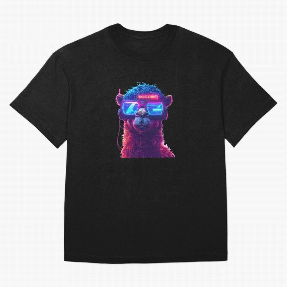 Cyberpunk Llama with Neon Soccer Vibes Oversized T-Shirt Support Global Football Passion for FIFA World Cup 2026, Celebrating Cristiano Ronaldo, Argentina, France and Brazil, Football History, Final Match Energy, Crowd Noise and Once in a Lifetime