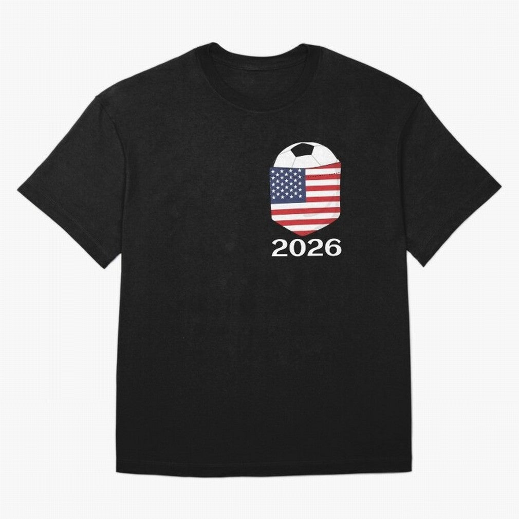 Soccer 2026 USA in the breast pocket Oversized T-Shirt Make Your Look Match FIFA World Cup 2026 Group Stage Highlighting Mbappe, Brazil Energy, Retro Football Energy, Iconic Rivalries, Trophy Chase Drama and Stadium Atmosphere; Great for Watch