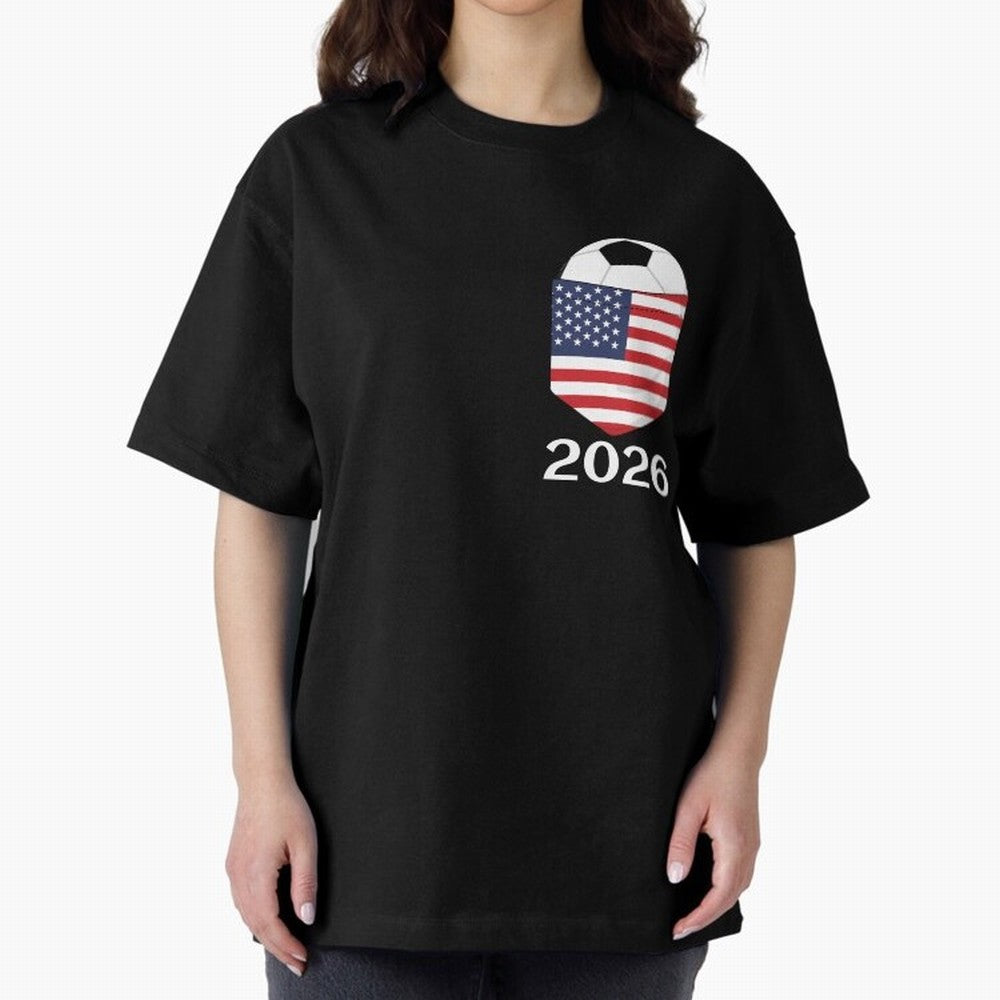 Soccer 2026 USA in the breast pocket Oversized T-Shirt Make Your Look Match FIFA World Cup 2026 Group Stage Highlighting Mbappe, Brazil Energy, Retro Football Energy, Iconic Rivalries, Trophy Chase Drama and Stadium Atmosphere; Great for Watch