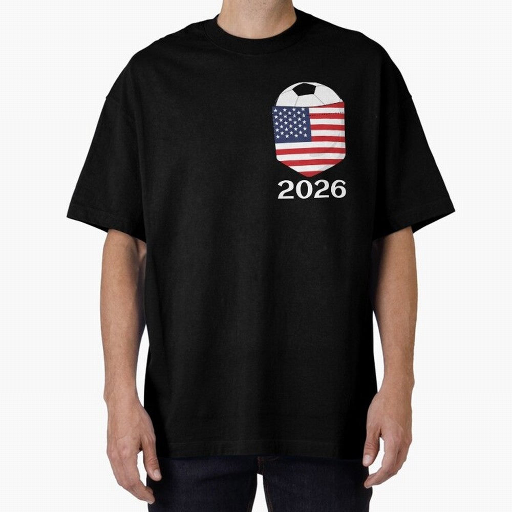 Soccer 2026 USA in the breast pocket Oversized T-Shirt Make Your Look Match FIFA World Cup 2026 Group Stage Highlighting Mbappe, Brazil Energy, Retro Football Energy, Iconic Rivalries, Trophy Chase Drama and Stadium Atmosphere; Great for Watch