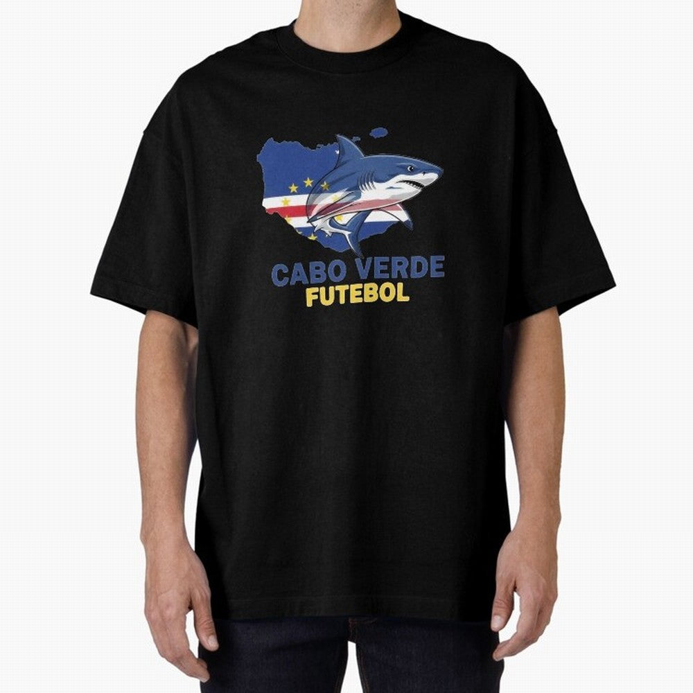 Cabo Verde Soccer Blue Shark Design Oversized T-Shirt Bring Match Day Hype around FIFA World Cup 2026, CR7 and Messi, Germany, Tournament Hype, Historic Matchups, Family Viewing Parties and Global Sports Pride; Made for Die Hard Supporters, Soccer