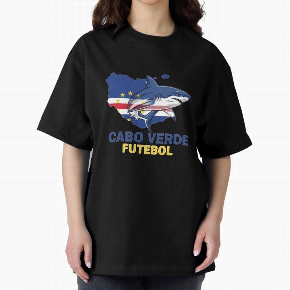 Cabo Verde Soccer Blue Shark Design Oversized T-Shirt Bring Match Day Hype around FIFA World Cup 2026, CR7 and Messi, Germany, Tournament Hype, Historic Matchups, Family Viewing Parties and Global Sports Pride; Made for Die Hard Supporters, Soccer