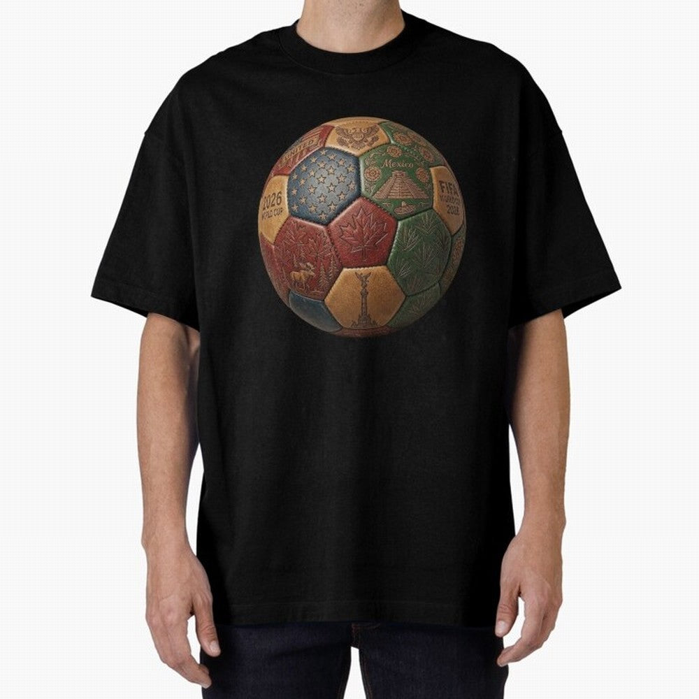 Artistic Ball for the 2026 World Cup ¨C USA, Mexico & Canada Football Design Oversized T-Shirt Bring Stadium Energy to Global Football Passion for FIFA World Cup 2026, with Haaland and Mbappe, Spain and Netherlands, Champion Mindset, Group Stage