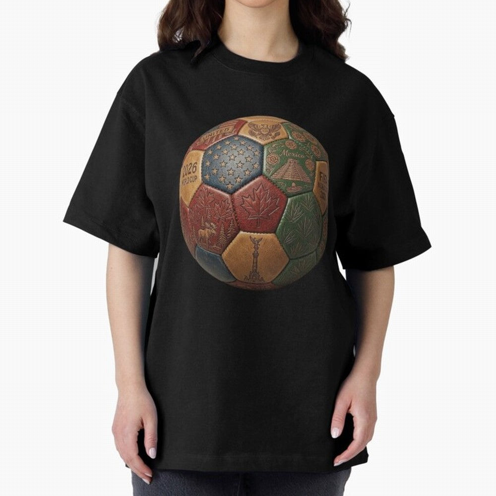 Artistic Ball for the 2026 World Cup ¨C USA, Mexico & Canada Football Design Oversized T-Shirt Bring Stadium Energy to Global Football Passion for FIFA World Cup 2026, with Haaland and Mbappe, Spain and Netherlands, Champion Mindset, Group Stage