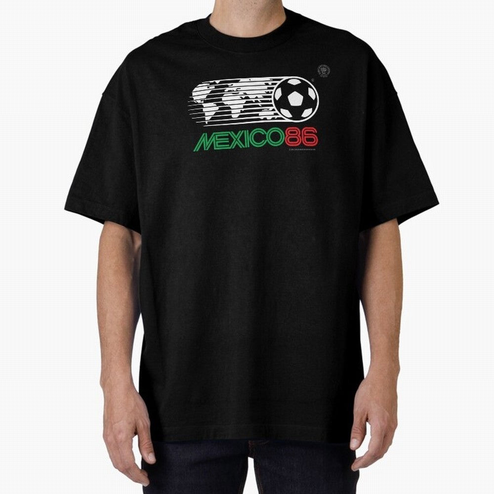 Mexico 86 Logo Tribute ¨C Retro Soccer World Cup Inspired Graphic | Vintage Mexican Football Art | Ruben Santiago Creative Oversized T-Shirt Represent FIFA World Cup 2026 Group Stage for Fans of Neymar and Brazil, Bringing Goal Celebration Energy,
