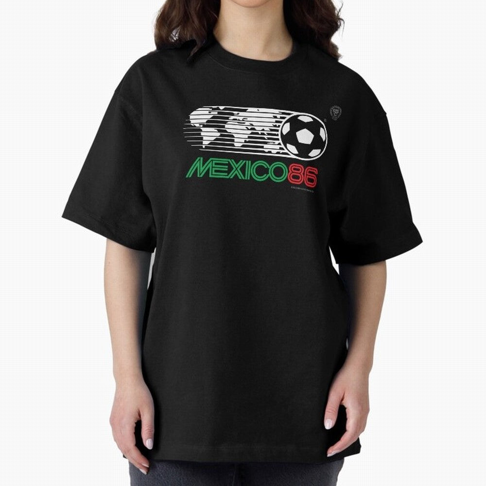 Mexico 86 Logo Tribute ¨C Retro Soccer World Cup Inspired Graphic | Vintage Mexican Football Art | Ruben Santiago Creative Oversized T-Shirt Represent FIFA World Cup 2026 Group Stage for Fans of Neymar and Brazil, Bringing Goal Celebration Energy,