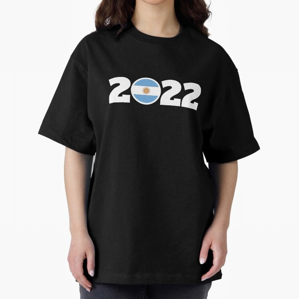 Argentina 2022 World Champions Three Stars Oversized T-Shirt Celebrate Classic Football Spirit in the FIFA World Cup 2026 USA Canada Mexico Journey through Neymar Highlights, Argentina, France and Brazil Pride, Stadium Chants, National Pride,