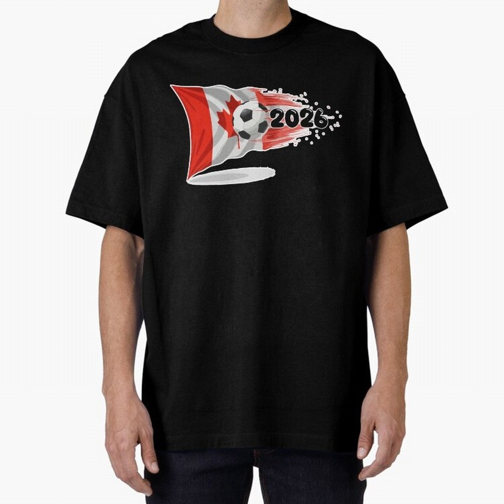 2026 Soccer World Cup Canada Flag T-Shirt | Dynamic Football Fan Tee Oversized T-Shirt Bring Retro Soccer Energy to the FIFA World Cup 2026 USA Canada Mexico Journey through Messi, CR7 and Mbappe Highlights, Portugal, Spain and Germany Pride,