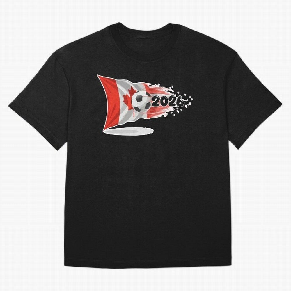 2026 Soccer World Cup Canada Flag T-Shirt | Dynamic Football Fan Tee Oversized T-Shirt Bring Retro Soccer Energy to the FIFA World Cup 2026 USA Canada Mexico Journey through Messi, CR7 and Mbappe Highlights, Portugal, Spain and Germany Pride,