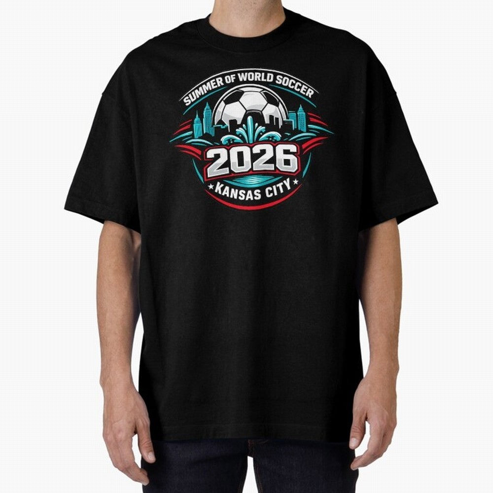 World Soccer Tournament Cup 2026 Kansas City Oversized T-Shirt Show Championship Spirit for FIFA World Cup 2026 USA Canada Mexico for Fans of Cristiano Ronaldo, Haaland and CR7 and Portugal, Spain and Germany, Bringing Stadium Memories, Football