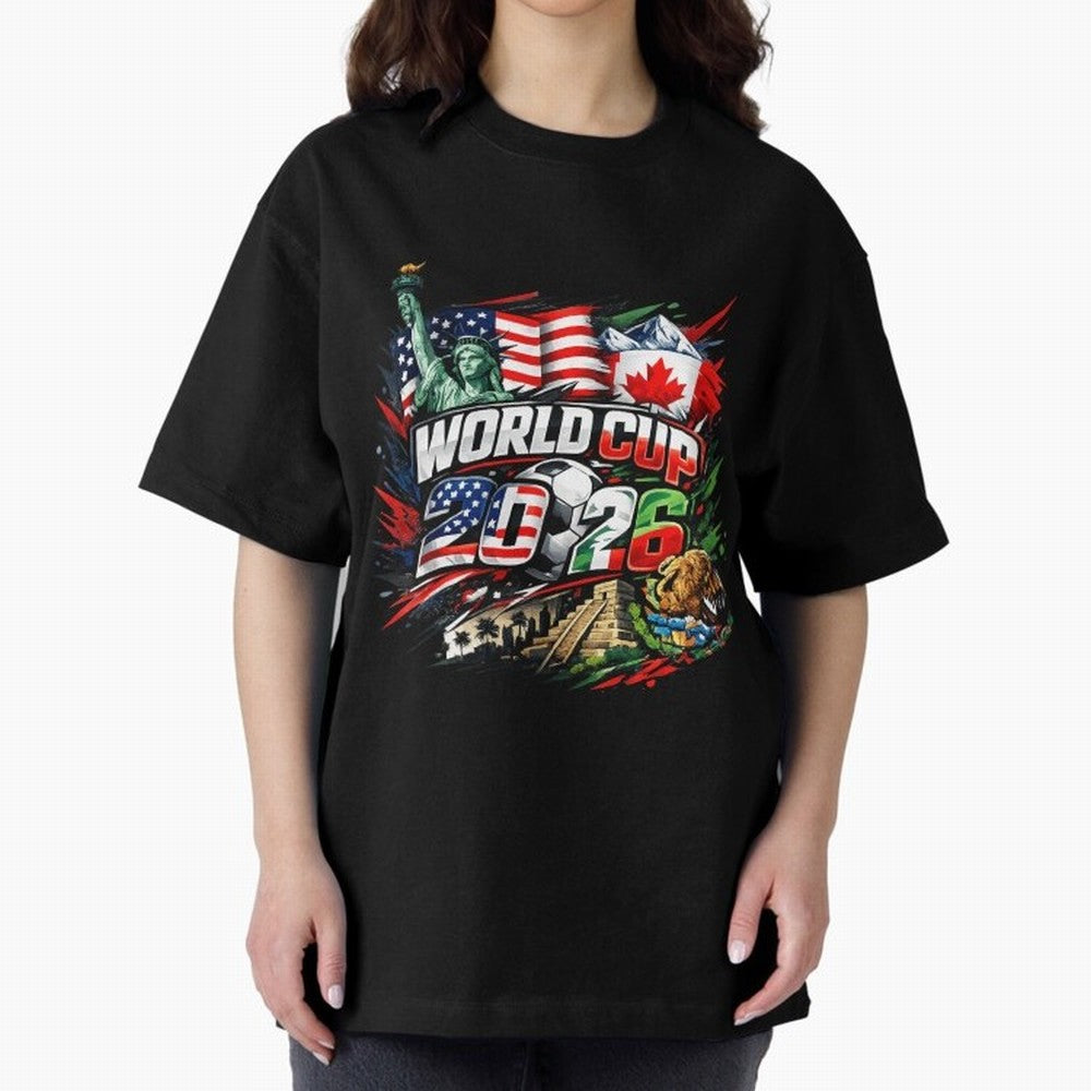 2026 North America Football Championship Oversized T-Shirt Capture FIFA World Cup 2026 USA Canada Mexico Filled with Mbappe, Spain and Netherlands Energy, Supporter Pride, Iconic Celebrations, Legendary Names and Global Match Day Energy; Ideal for