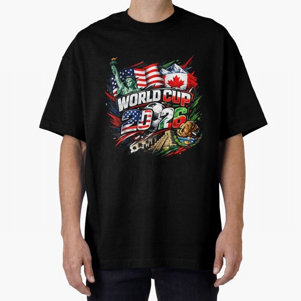 2026 North America Football Championship Oversized T-Shirt Capture FIFA World Cup 2026 USA Canada Mexico Filled with Mbappe, Spain and Netherlands Energy, Supporter Pride, Iconic Celebrations, Legendary Names and Global Match Day Energy; Ideal for